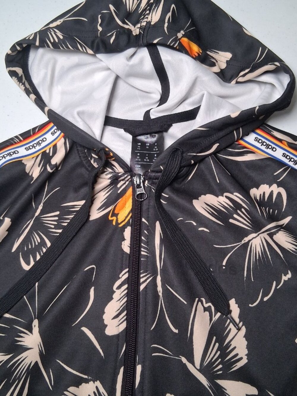 Adidas x Farm Rio Hooded Sweatshirt XS 4-6 Black Butterflies Zip Hoodie Athletic - Picture 3 of 14